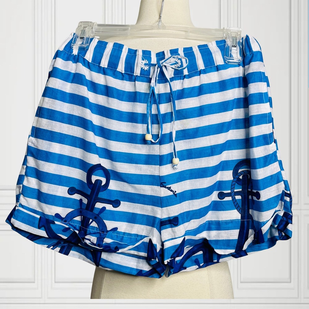 Antica Sartoria Blue White Striped Nautical Anchor Cotton Shorts OS EC528A NEW